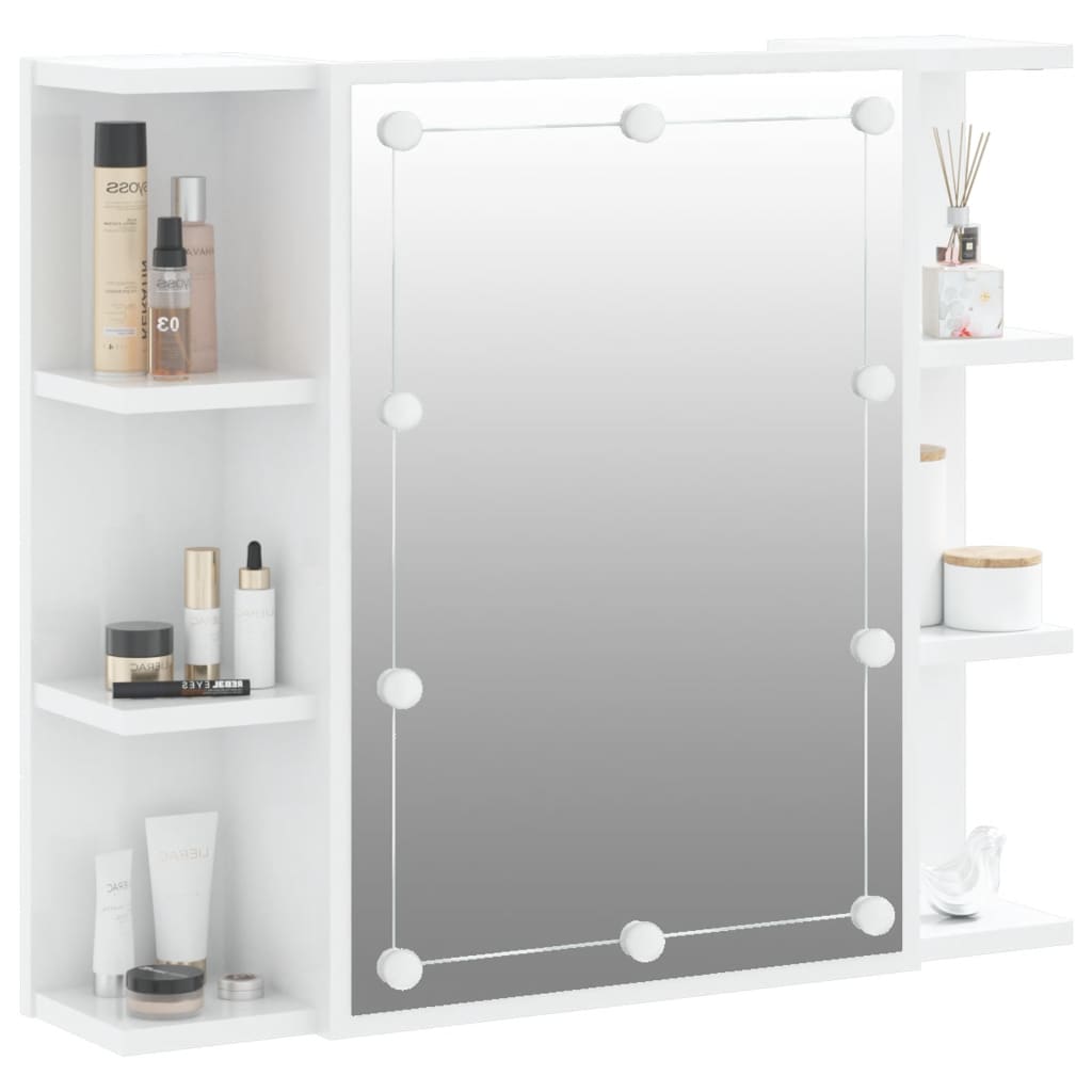 Spiegelkast Met Led-Verlichting 70X6,5X60 Cm Hoogglans wit