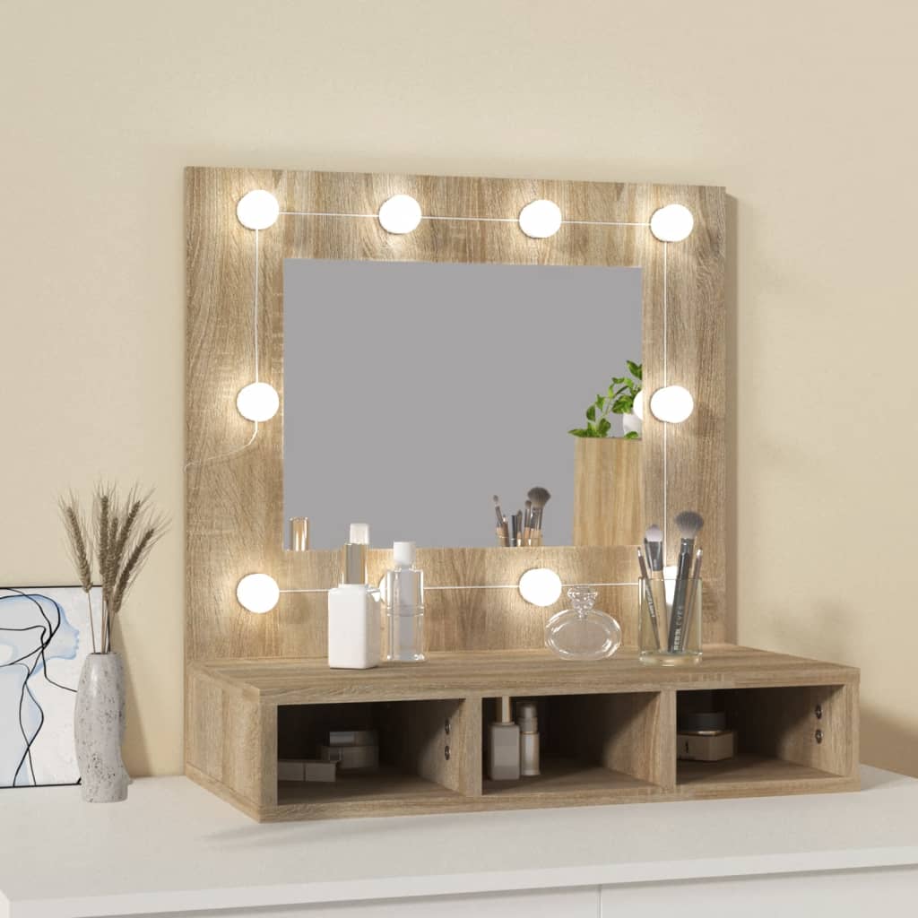 Spiegelkast Met Led-Verlichting 60X3,5X62 Cm Kleur Sonoma eiken