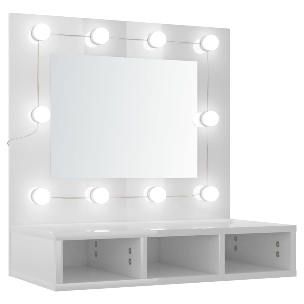 Spiegelkast Met Led-Verlichting 60X3,5X62 Cm Hoogglans wit