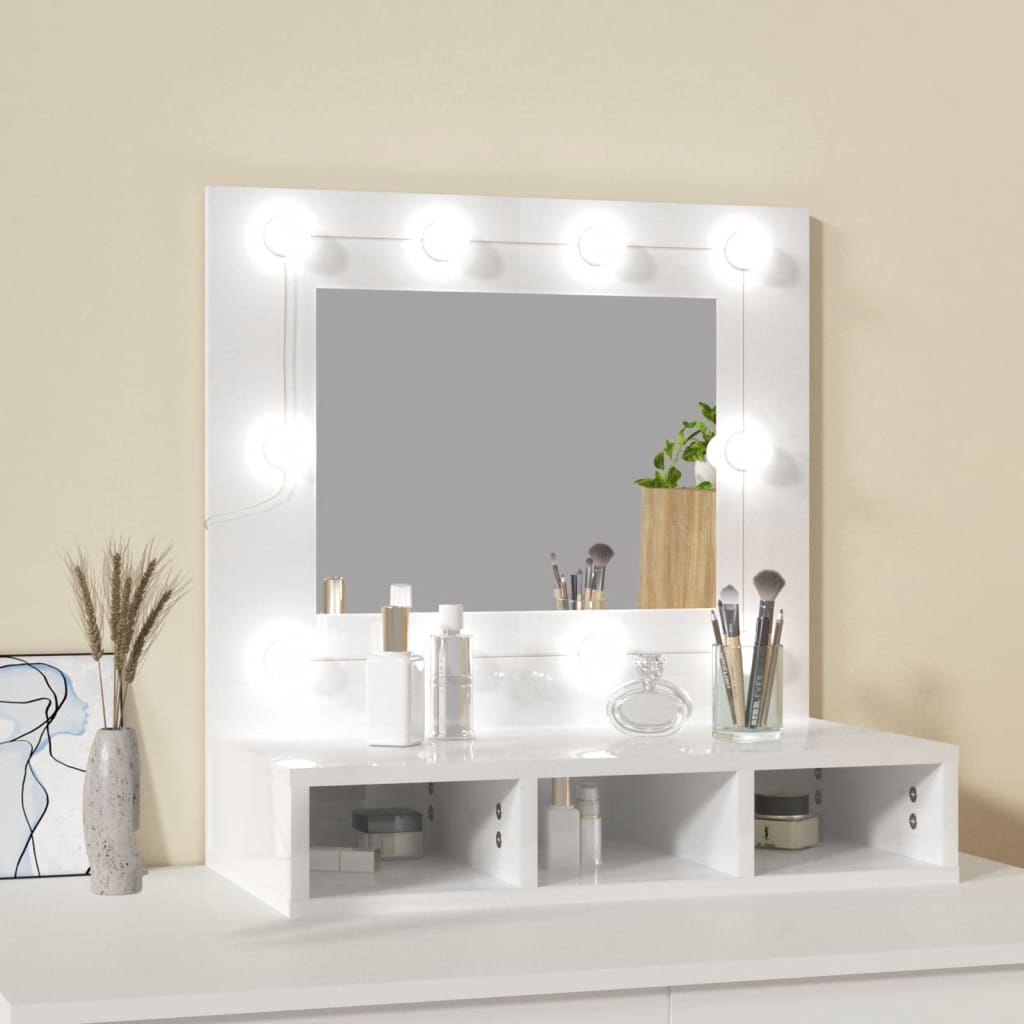 Spiegelkast Met Led-Verlichting 60X3,5X62 Cm Hoogglans wit