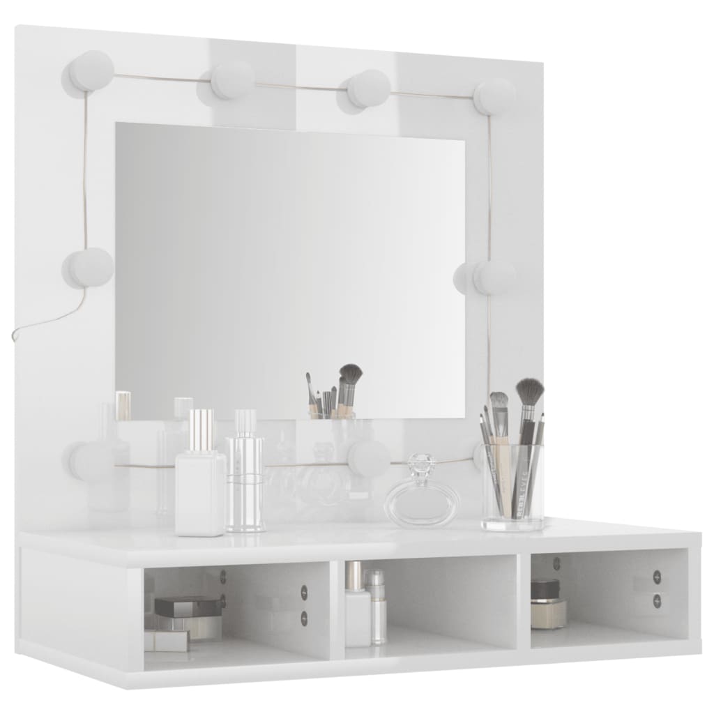 Spiegelkast Met Led-Verlichting 60X3,5X62 Cm Hoogglans wit