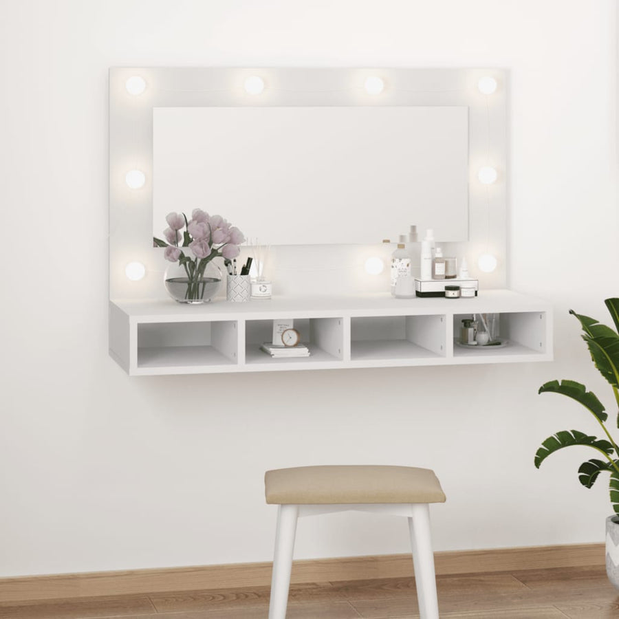 Spiegelkast Met Led-Verlichting 90X3,5X62 Cm Wit