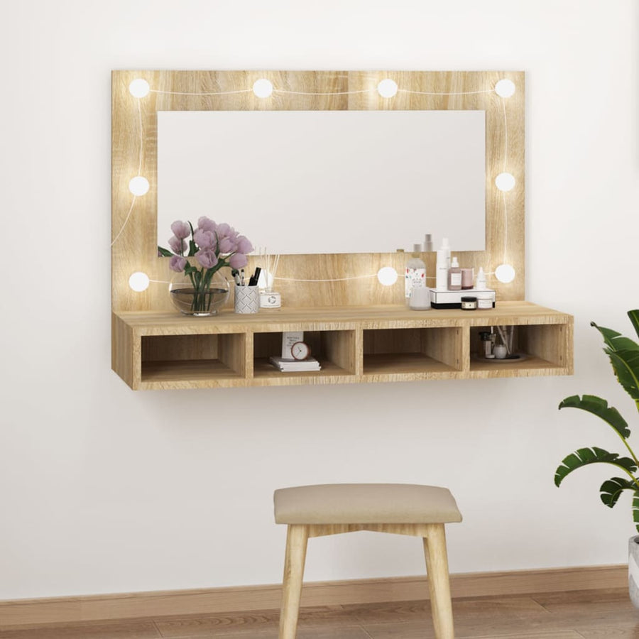 Spiegelkast Met Led-Verlichting 90X3,5X62 Cm Kleur Sonoma eiken