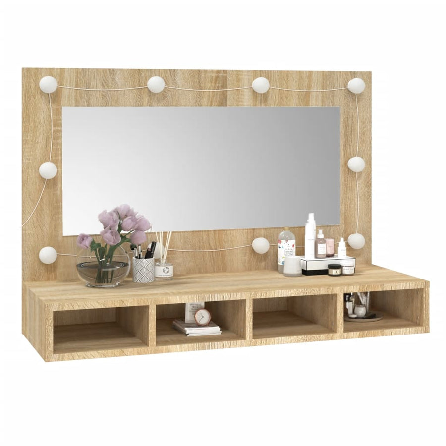 Spiegelkast Met Led-Verlichting 90X3,5X62 Cm Kleur Sonoma eiken