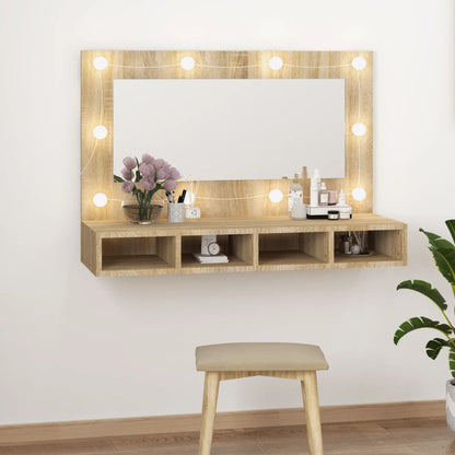 Spiegelkast Met Led-Verlichting 90X3,5X62 Cm Kleur Sonoma eiken
