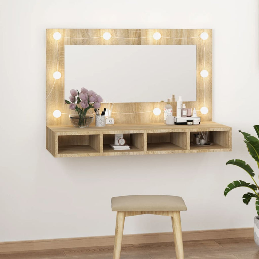 Spiegelkast Met Led-Verlichting 90X3,5X62 Cm Kleur Sonoma eiken