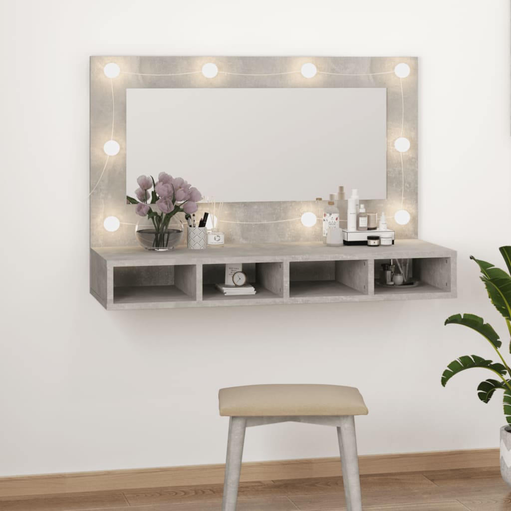 Spiegelkast Met Led-Verlichting 90X3,5X62 Cm Betongrijs