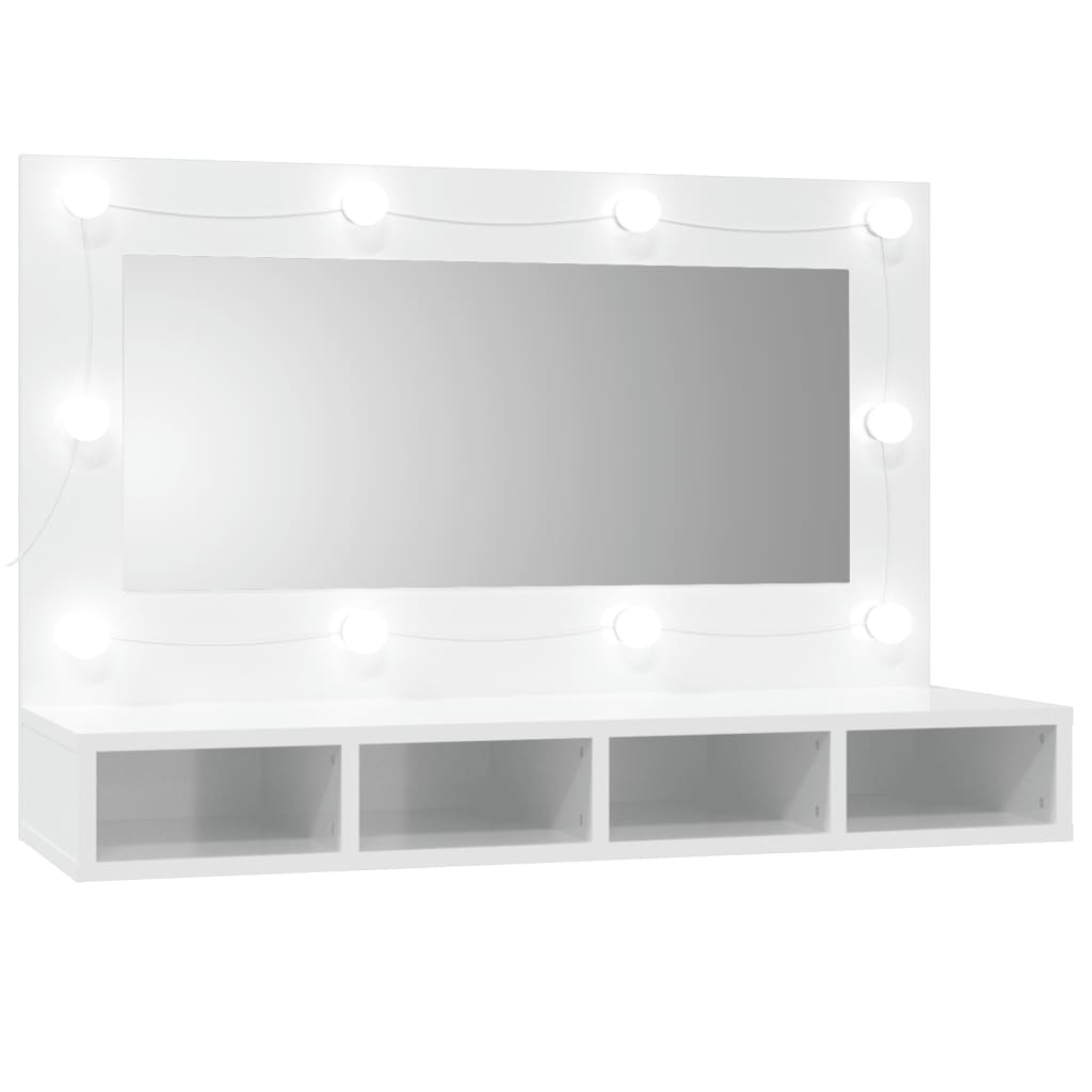 Spiegelkast Met Led-Verlichting 90X3,5X62 Cm Hoogglans wit