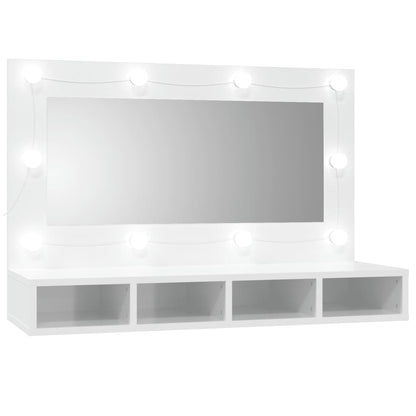 Spiegelkast Met Led-Verlichting 90X3,5X62 Cm Hoogglans wit