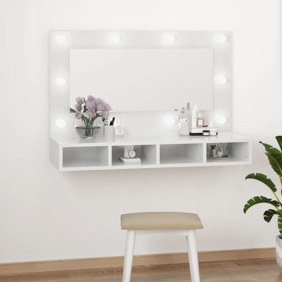 Spiegelkast Met Led-Verlichting 90X3,5X62 Cm Hoogglans wit
