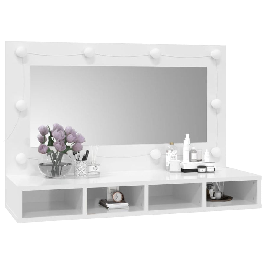 Spiegelkast Met Led-Verlichting 90X3,5X62 Cm Hoogglans wit