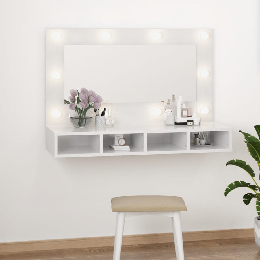 Spiegelkast Met Led-Verlichting 90X3,5X62 Cm Hoogglans wit