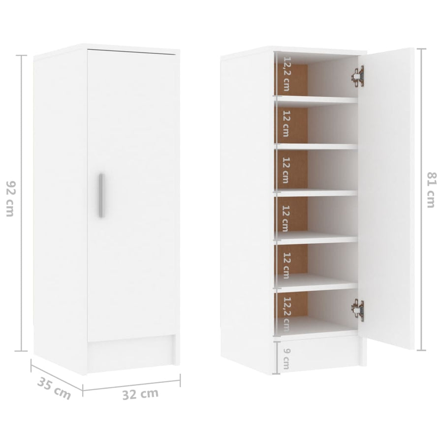 Schoenenkast 32x35x92 cm spaanplaat wit Wit