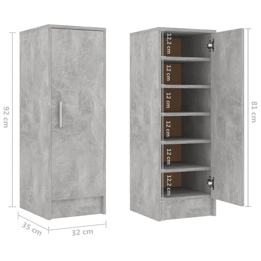 Schoenenkast 32x35x92 cm spaanplaat betongrijs Betongrijs