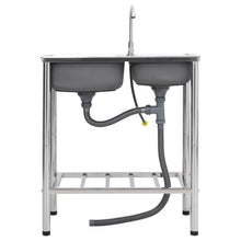 Campinggootsteen dubbele bakken met kraan roestvrij staal 76 x 42 x 18.5 cm