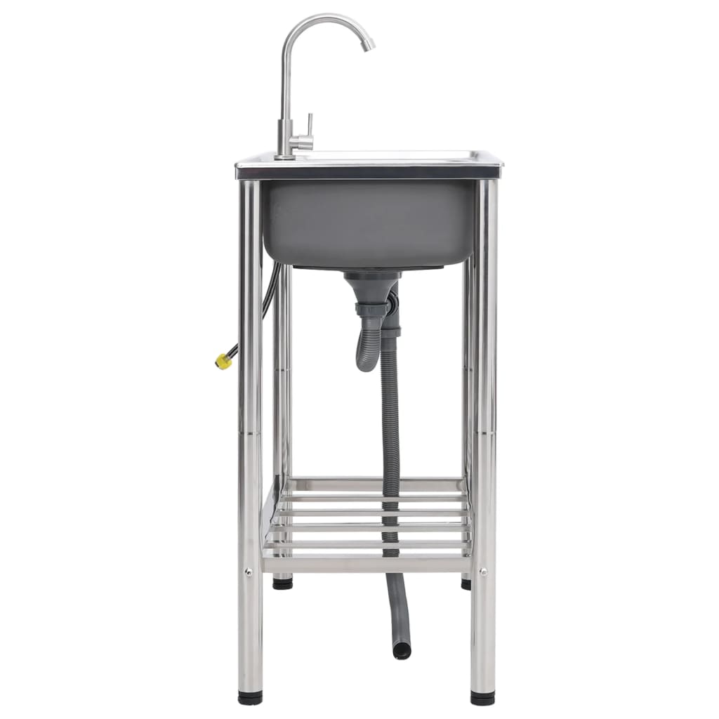 Campinggootsteen dubbele bakken met kraan roestvrij staal 76 x 42 x 18.5 cm