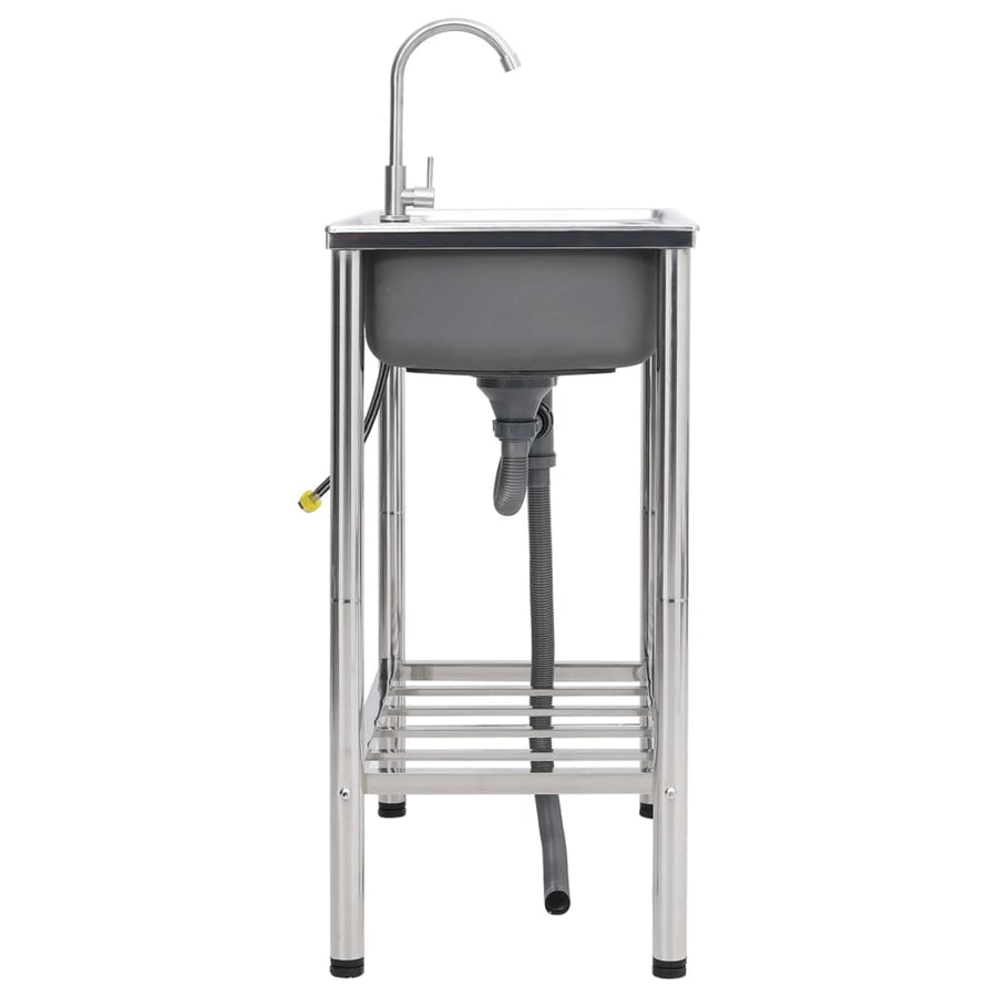 Campinggootsteen dubbele bakken met kraan roestvrij staal 76 x 42 x 18.5 cm