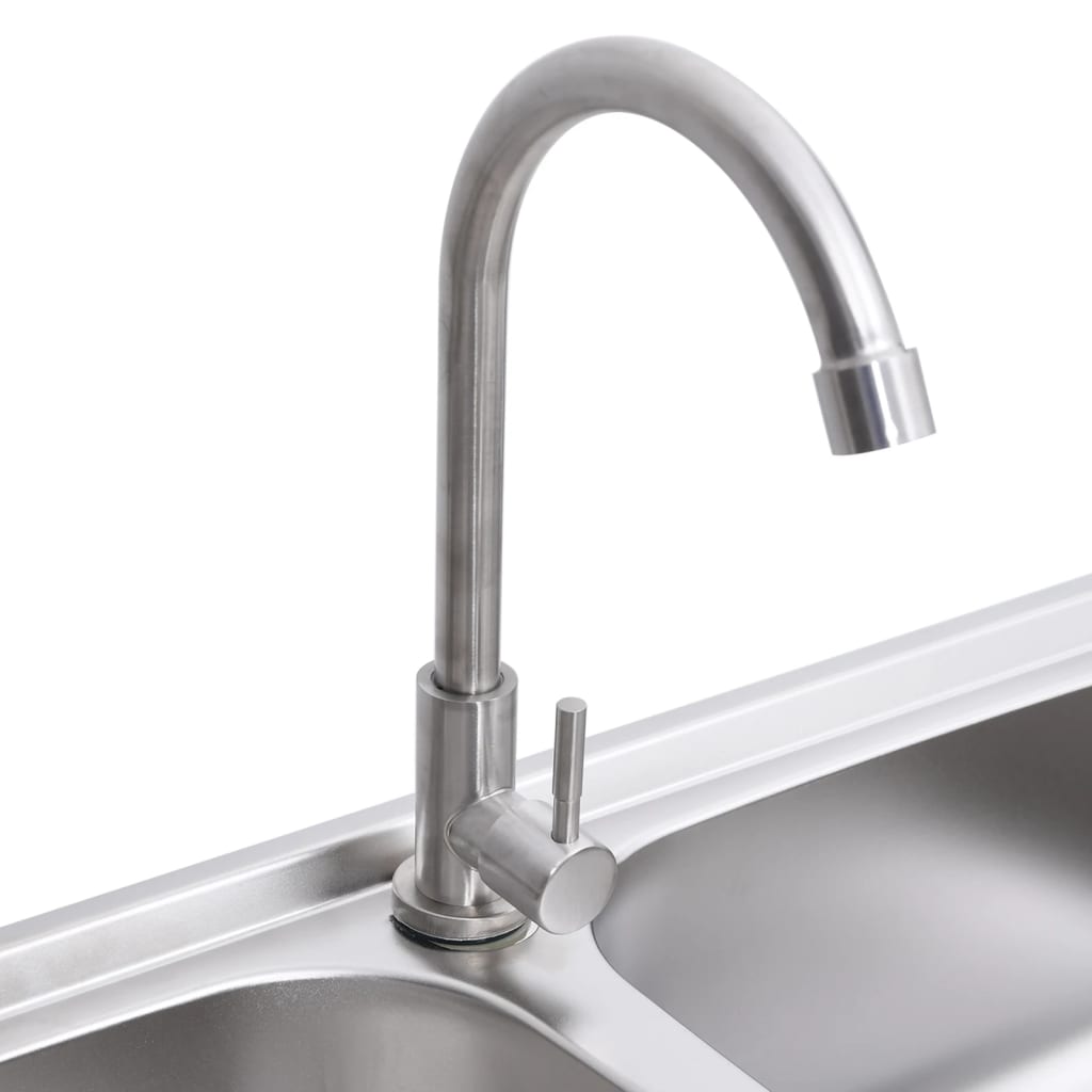 Campinggootsteen dubbele bakken met kraan roestvrij staal 76 x 42 x 18.5 cm