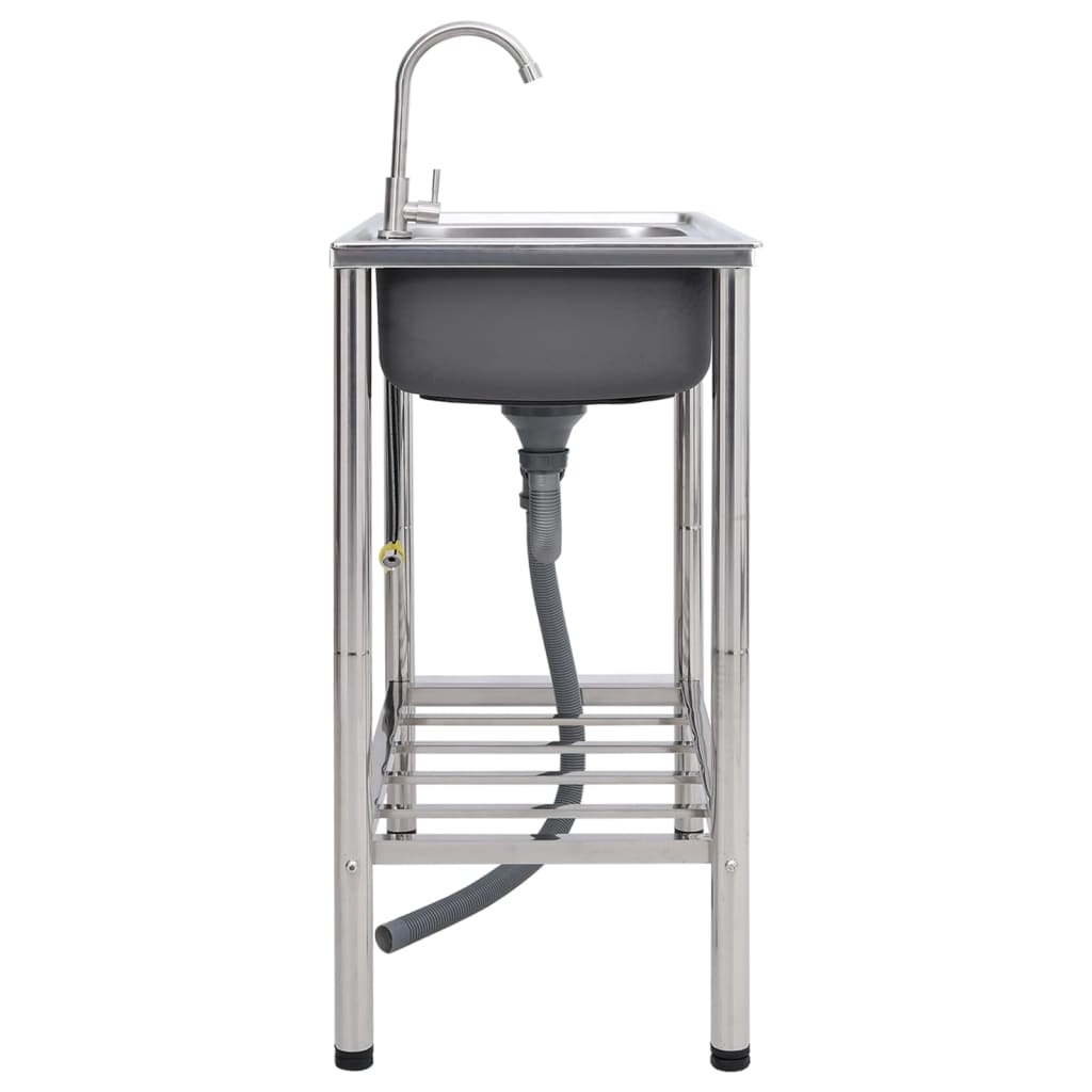 Campinggootsteen dubbele bakken met kraan roestvrij staal 78 x 43 x 18.8 cm