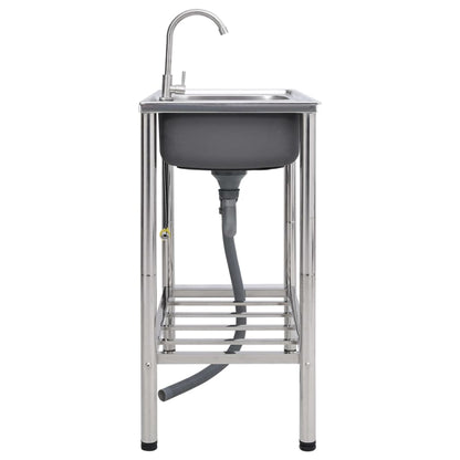 Campinggootsteen dubbele bakken met kraan roestvrij staal 78 x 43 x 18.8 cm