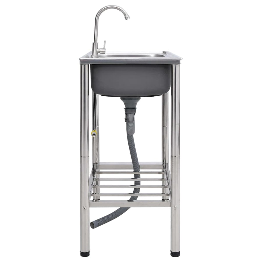 Campinggootsteen dubbele bakken met kraan roestvrij staal 78 x 43 x 18.8 cm