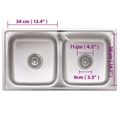 Campinggootsteen dubbele bakken met kraan roestvrij staal 78 x 43 x 18.8 cm