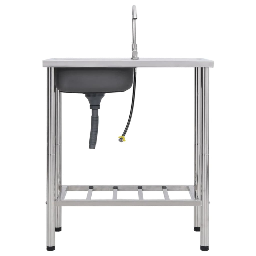 Campinggootsteen enkele bak met kraan roestvrij staal 75 x 40 x 15 cm