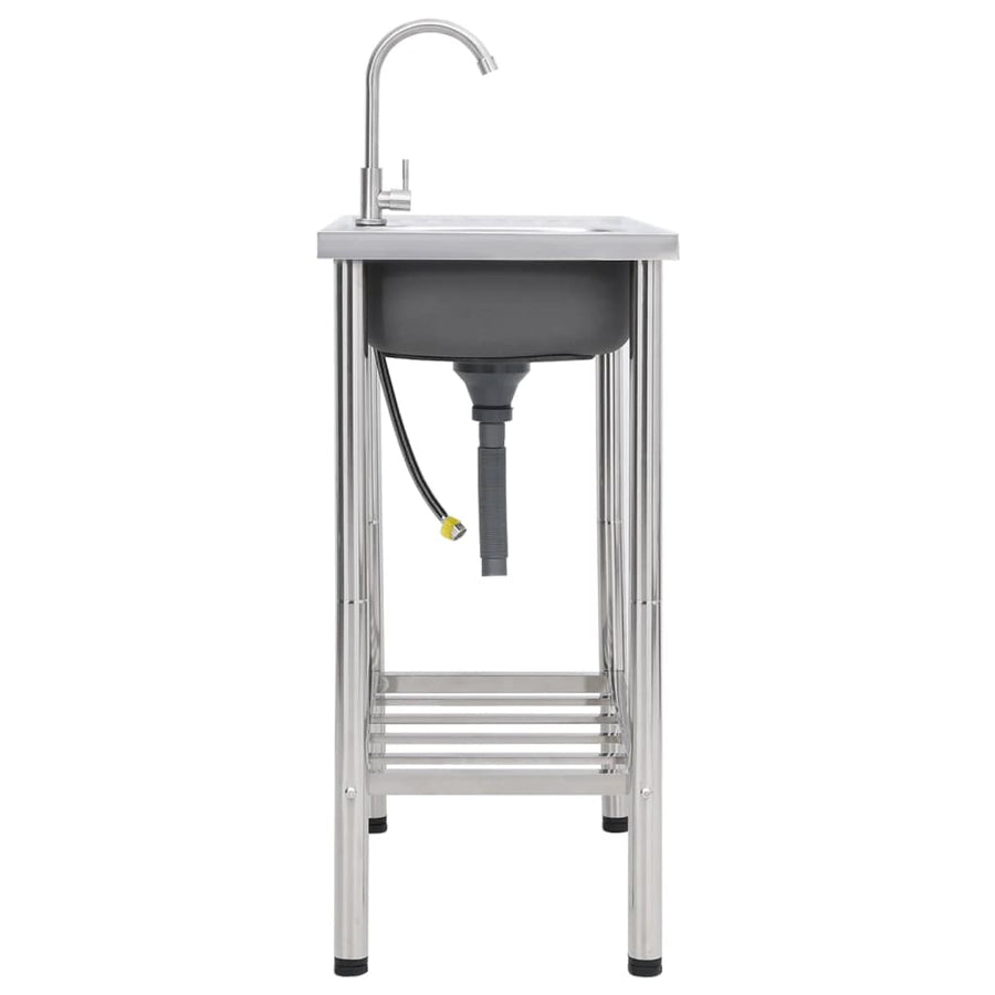Campinggootsteen enkele bak met kraan roestvrij staal 75 x 40 x 15 cm