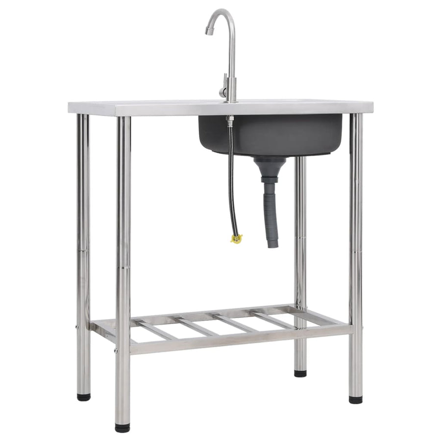 Campinggootsteen enkele bak met kraan roestvrij staal 75 x 40 x 15 cm