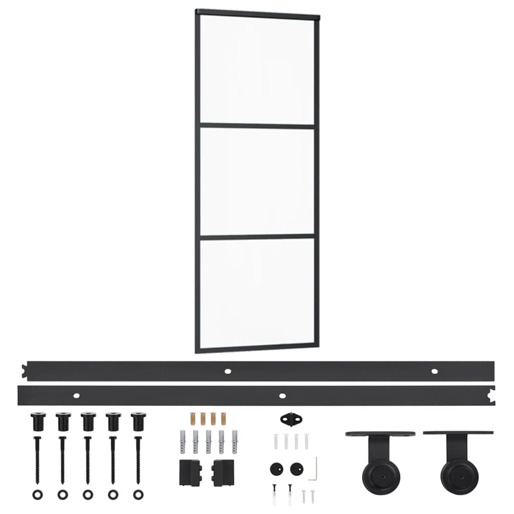 Schuifdeur Met Beslag 76X205 Cm Aluminium En Esg-Glas 76 x 205 cm (183 cm schuifrail) 2 horizontale stangen