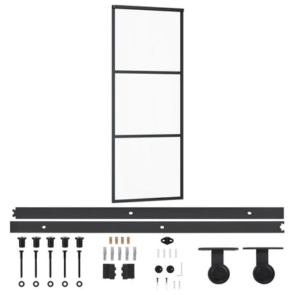 Schuifdeur Met Beslag 76X205 Cm Aluminium En Esg-Glas 76 x 205 cm (183 cm schuifrail) 2 horizontale stangen