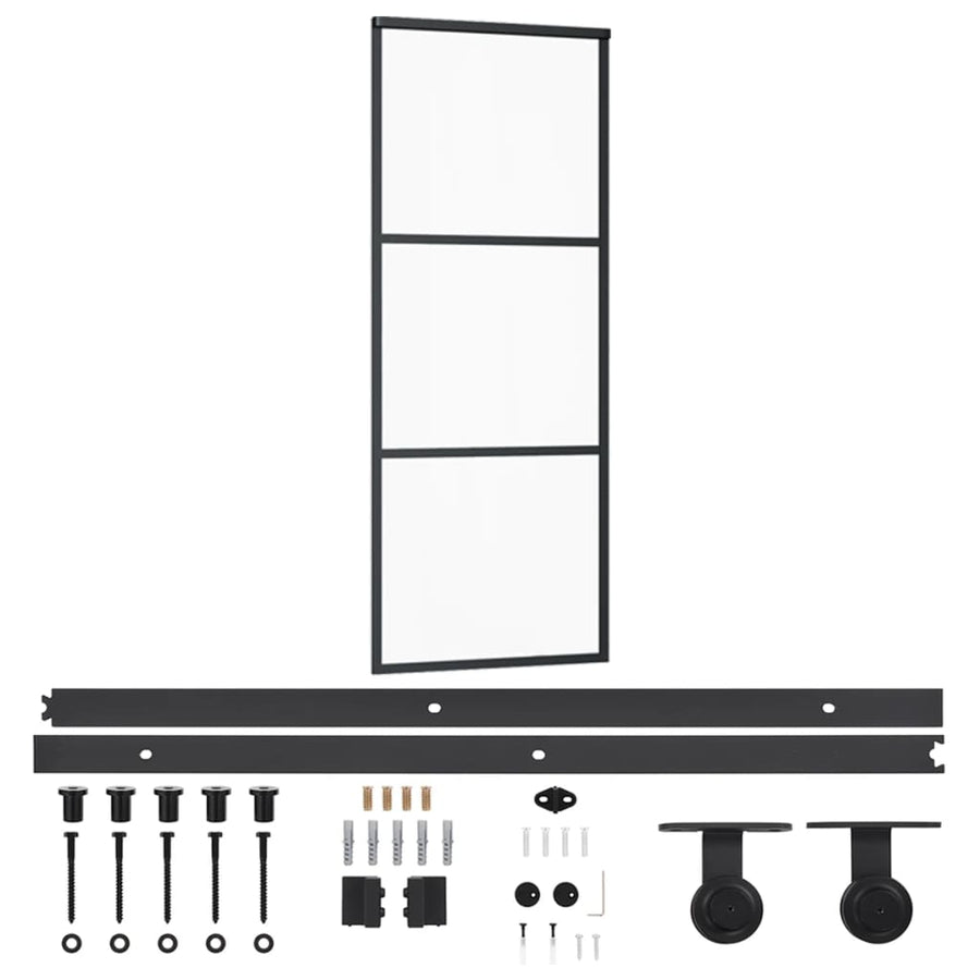 Schuifdeur Met Beslag 76X205 Cm Aluminium En Esg-Glas 76 x 205 cm (183 cm schuifrail) 2 horizontale stangen