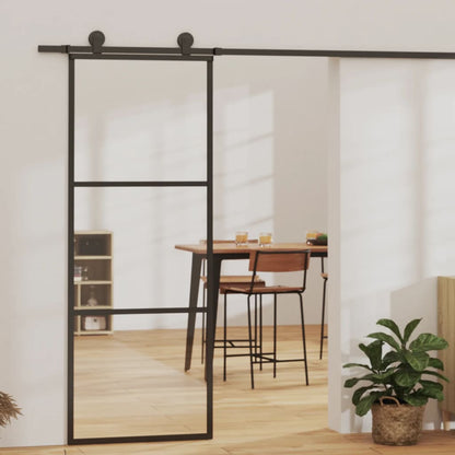 Schuifdeur Met Beslag 76X205 Cm Aluminium En Esg-Glas 76 x 205 cm (183 cm schuifrail) 2 horizontale stangen