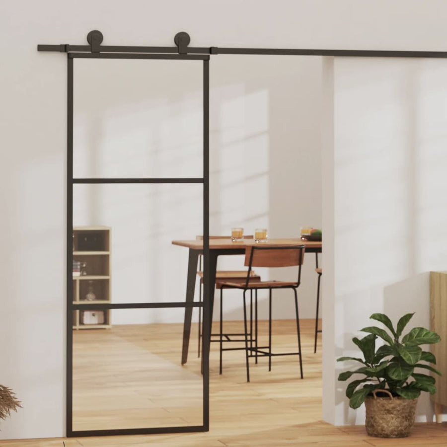 Schuifdeur Met Beslag 76X205 Cm Aluminium En Esg-Glas 76 x 205 cm (183 cm schuifrail) 2 horizontale stangen