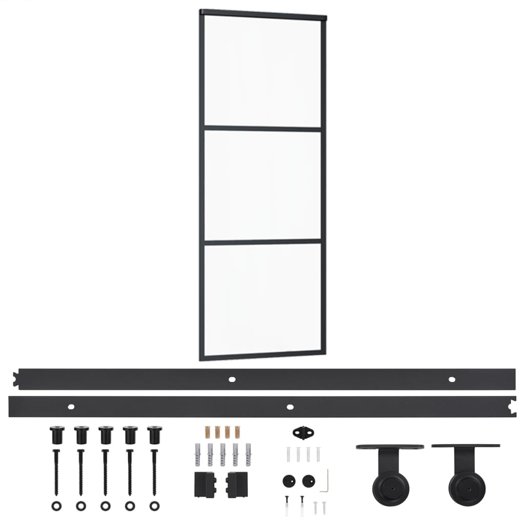 Schuifdeur Met Beslag 76X205 Cm Aluminium En Esg-Glas 76 x 205 cm (200 cm schuifrail) 2 horizontale stangen