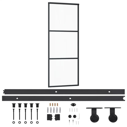 Schuifdeur Met Beslag 76X205 Cm Aluminium En Esg-Glas 76 x 205 cm (200 cm schuifrail) 2 horizontale stangen