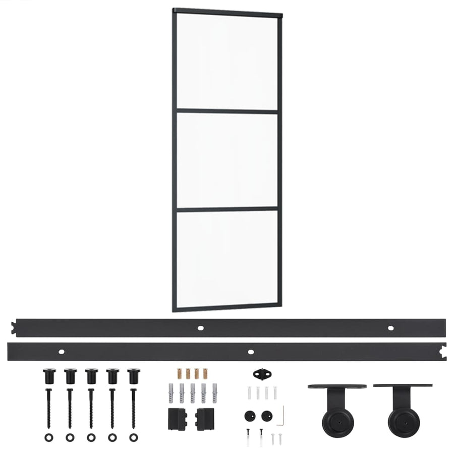 Schuifdeur Met Beslag 76X205 Cm Aluminium En Esg-Glas 76 x 205 cm (200 cm schuifrail) 2 horizontale stangen