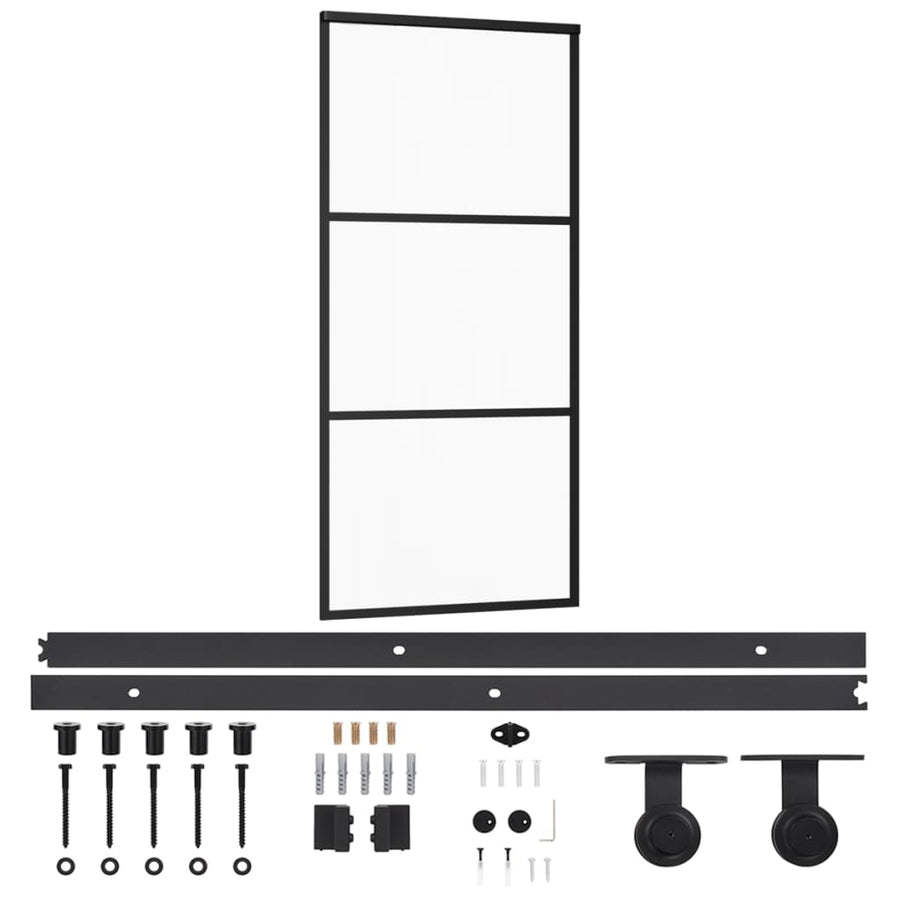 Schuifdeur Met Beslag 90X205 Cm Aluminium En Esg-Glas 90 x 205 cm (183 cm glideskinne) 2 horizontale stangen
