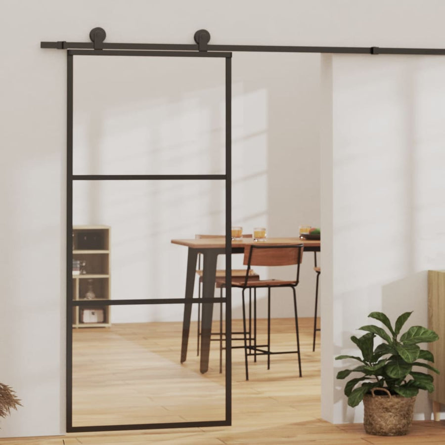 Schuifdeur Met Beslag 90X205 Cm Aluminium En Esg-Glas 90 x 205 cm (183 cm glideskinne) 2 horizontale stangen