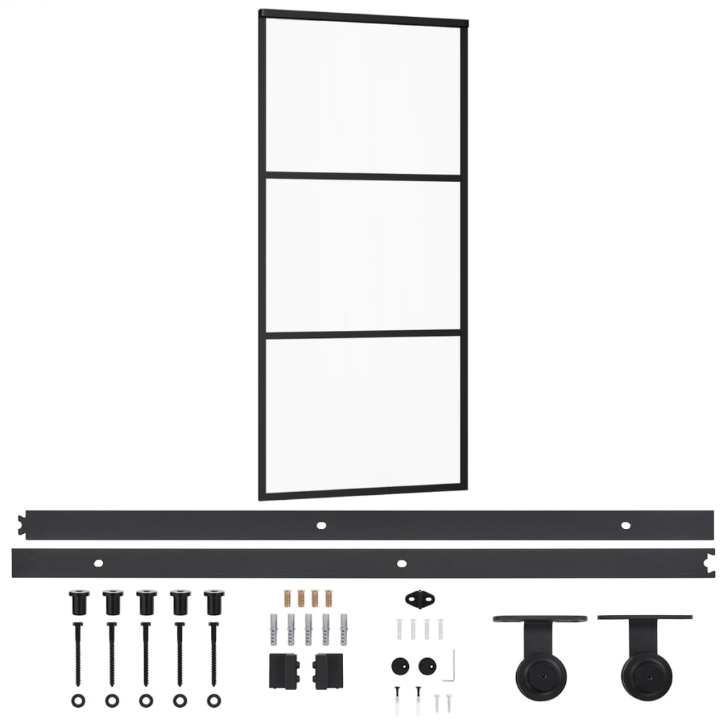 Schuifdeur Met Beslag 90X205 Cm Aluminium En Esg-Glas 90 x 205 cm (200 cm schuifrail) 2 horizontale stangen