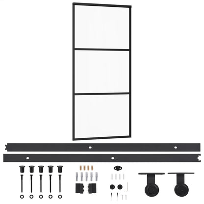 Schuifdeur Met Beslag 90X205 Cm Aluminium En Esg-Glas 90 x 205 cm (200 cm schuifrail) 2 horizontale stangen