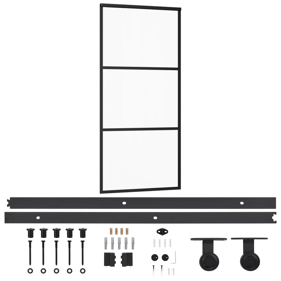 Schuifdeur Met Beslag 90X205 Cm Aluminium En Esg-Glas 90 x 205 cm (200 cm schuifrail) 2 horizontale stangen