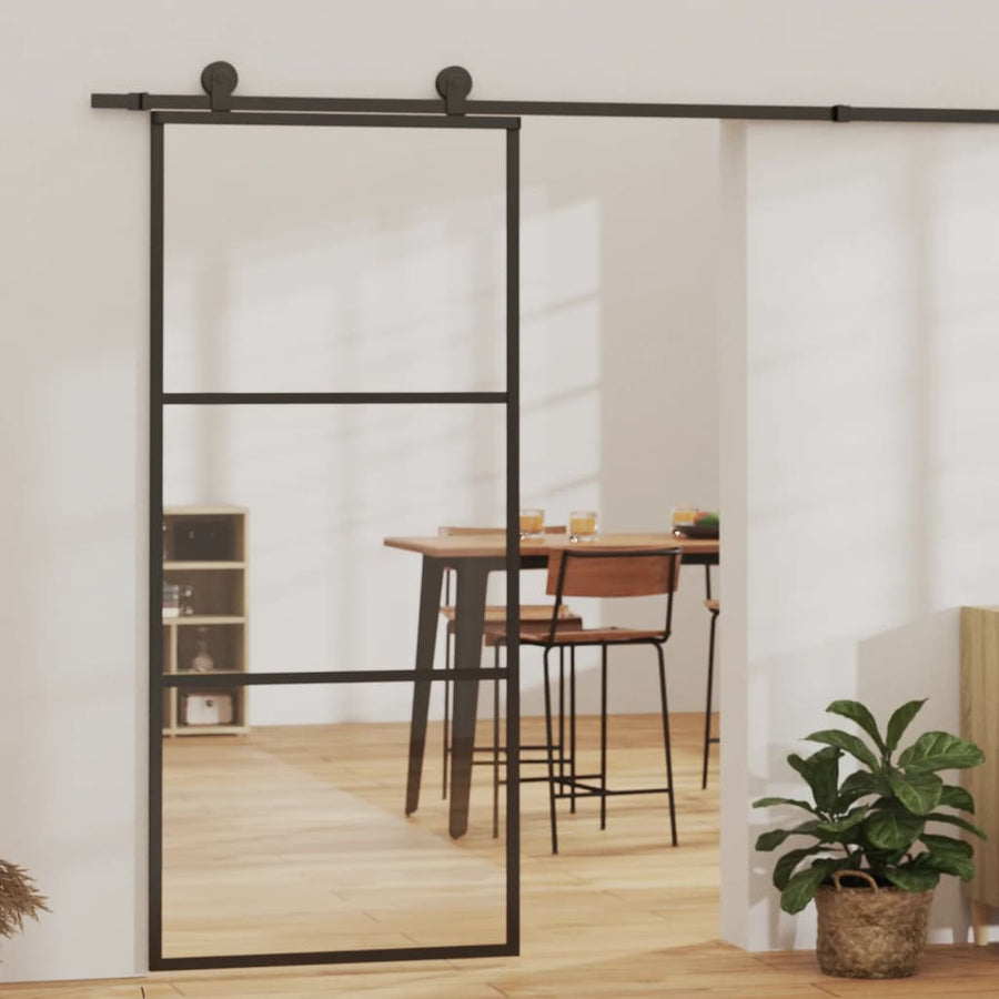 Schuifdeur Met Beslag 90X205 Cm Aluminium En Esg-Glas 90 x 205 cm (200 cm schuifrail) 2 horizontale stangen