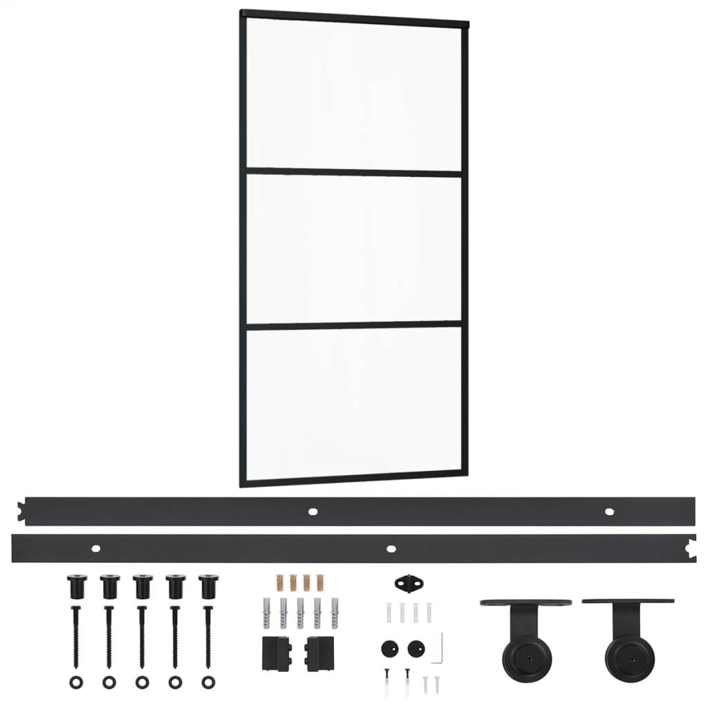 Schuifdeur Met Beslag 02X205 Cm Aluminium En Esg-Glas 102 x 205 cm (200 cm schuifrail) 2 horizontale stangen