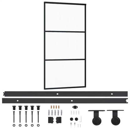 Schuifdeur Met Beslag 02X205 Cm Aluminium En Esg-Glas 102 x 205 cm (200 cm schuifrail) 2 horizontale stangen