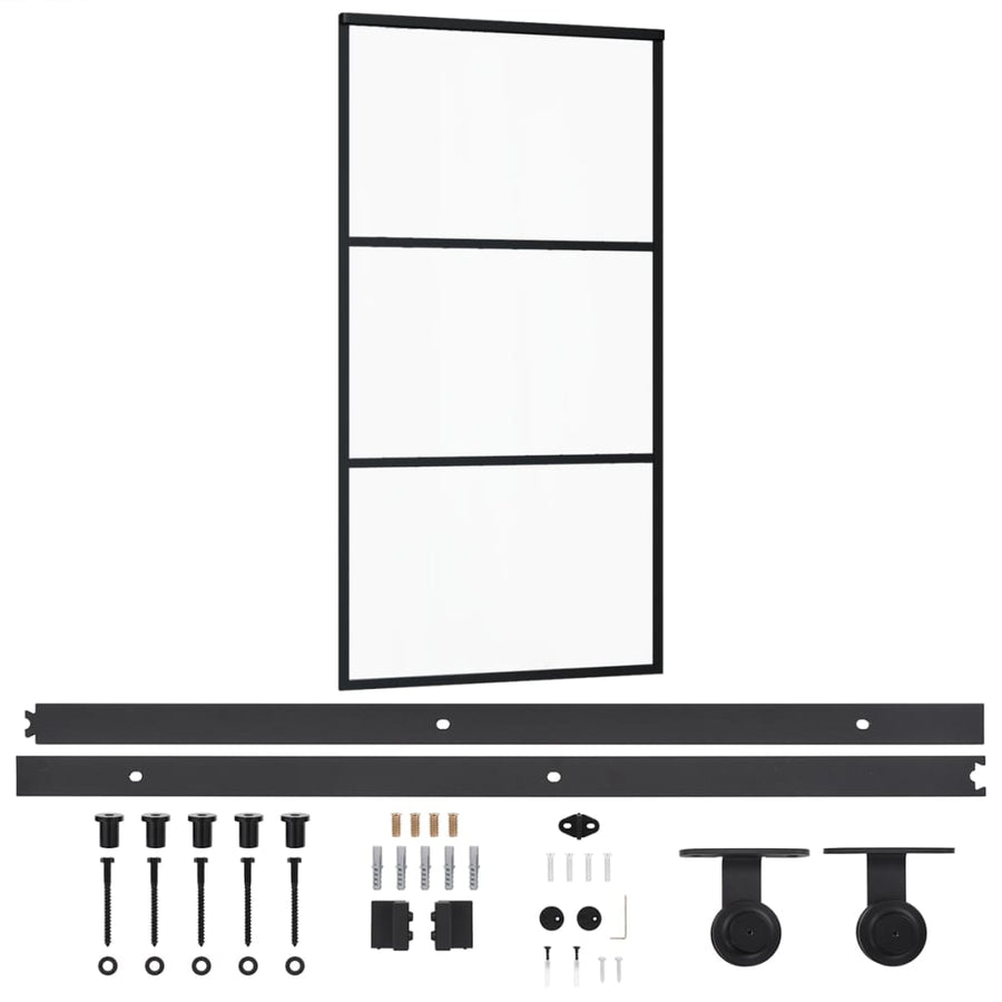 Schuifdeur Met Beslag 02X205 Cm Aluminium En Esg-Glas 102 x 205 cm (200 cm schuifrail) 2 horizontale stangen