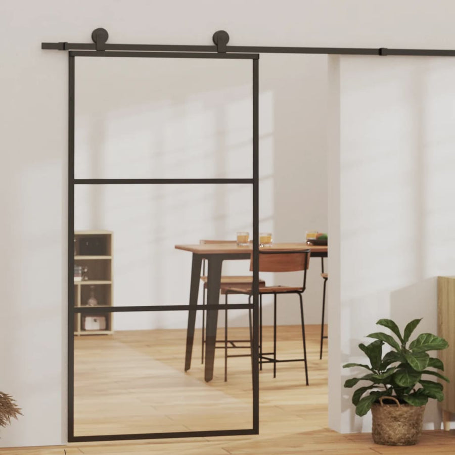 Schuifdeur Met Beslag 02X205 Cm Aluminium En Esg-Glas 102 x 205 cm (200 cm schuifrail) 2 horizontale stangen