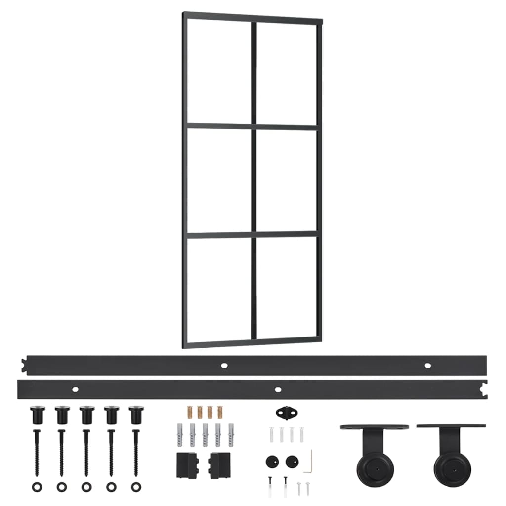 Schuifdeur Met Beslag 90X205 Cm Aluminium En Esg-Glas 90 x 205 cm (183 cm glideskinne) 3x2 raster