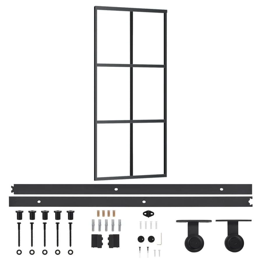 Schuifdeur Met Beslag 90X205 Cm Aluminium En Esg-Glas 90 x 205 cm (183 cm glideskinne) 3x2 raster