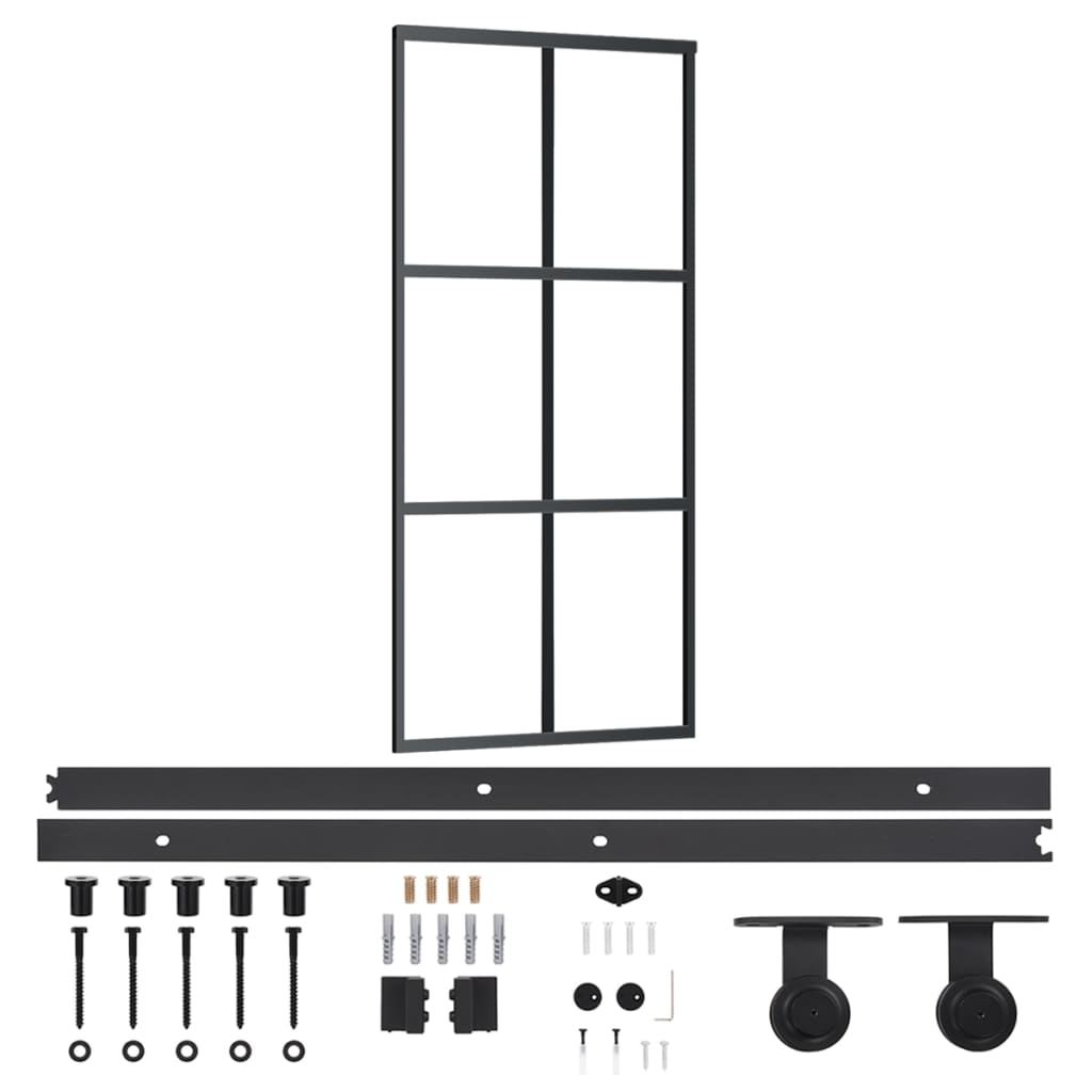 Schuifdeur Met Beslag 90X205 Cm Aluminium En Esg-Glas 90 x 205 cm (200 cm schuifrail) 3x2 raster
